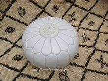 Load image into Gallery viewer, White leather handmade Ottoman stitched pouf