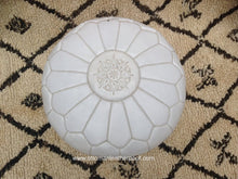 Load image into Gallery viewer, White leather handmade Ottoman stitched pouf