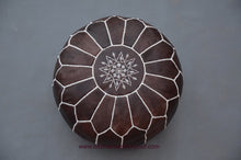 Load image into Gallery viewer, Chocolate Brown Leather Handmade Ottoman Pouf