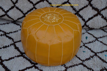 Load image into Gallery viewer, Hand Stitched Leather Mustard Yellow Ottoman Pouf