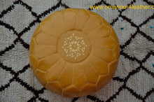Load image into Gallery viewer, Hand Stitched Leather Mustard Yellow Ottoman Pouf