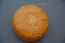 Load image into Gallery viewer, Hand Stitched Leather Mustard Yellow Ottoman Pouf
