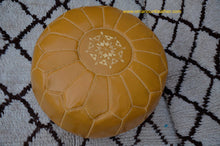 Load image into Gallery viewer, Hand Stitched Leather Mustard Yellow Ottoman Pouf