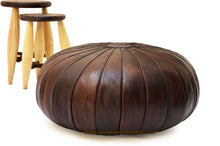 Load image into Gallery viewer, Round Stunning Brown Leather Moroccan Pouf Ottoman 32"
