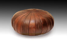 Load image into Gallery viewer, Round Stunning Brown Leather Moroccan Pouf Ottoman 32"
