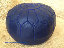 Load image into Gallery viewer, Leather Ottoman Indigo Blue Pouf
