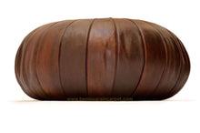 Load image into Gallery viewer, Round Stunning Brown Leather Moroccan Pouf Ottoman 32"
