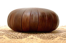 Load image into Gallery viewer, Round Stunning Brown Leather Moroccan Pouf Ottoman 32"
