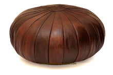 Load image into Gallery viewer, Round Stunning Brown Leather Moroccan Pouf Ottoman 32"
