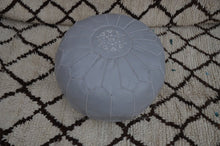 Load image into Gallery viewer, Handmade Leather Gray Ottoman Stitched Pouf
